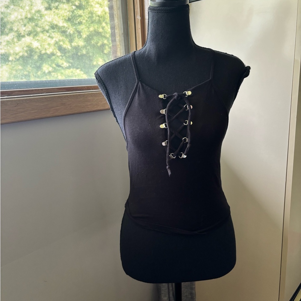 Elegant Black Lace-Up Women's top
